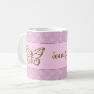 Faux-Goldfolien-Look Schmetterling auf Lavendel-Li Kaffeetasse