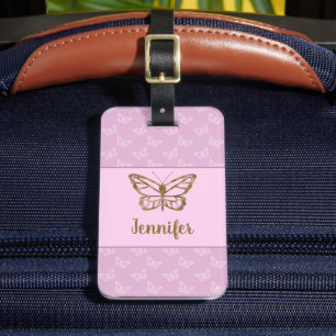 Faux-Goldfolien-Look Schmetterling auf lila Violet Gepäckanhänger