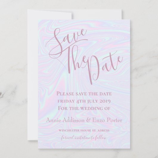 Faux holografischer Effekt Textur blau Save The Date (Vorderseite)