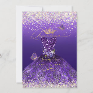 Faux-Hologram-Glitter-Lila-Kleid Quinceanera  In Einladung