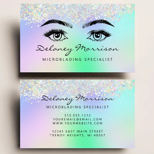 Faux Holographic Glitter Eyes Microblading Visitenkarte