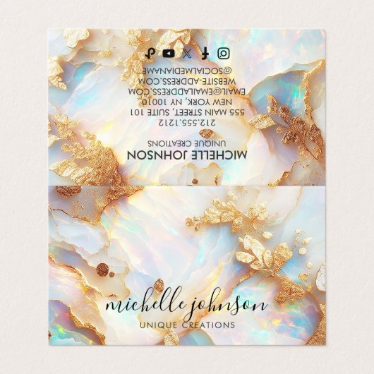 Faux Holographic Iridescent Opal Crystal Creative Visitenkarten (Außenseite Aufgefaltet)