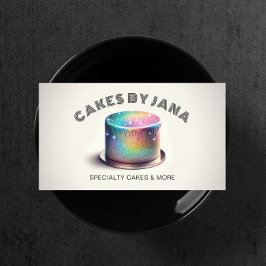 Faux Holographic Rainbow Glitter Cake Bakery Visitenkarte
