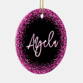 Faux Hot Pink Glitter Black Photo Keramik Ornament (Rechts)