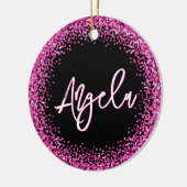 Faux Hot Pink Glitter Black Photo Keramik Ornament (Links)