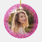 Faux Hot Pink Glitter Black Photo Keramik Ornament (Hinten)