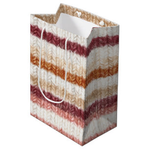 Faux-Knit Rot Pink Weiß Orange Streifen Geburtstag Mittlere Geschenktüte