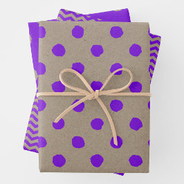 Faux Kraft Paper w/ Purple Multi-Patterns Geschenkpapier Set