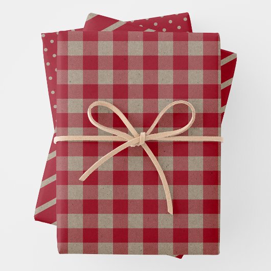 Faux Kraft Paper With Plaid, Stripes & Polka Dots Geschenkpapier Set