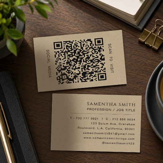 Faux Kraft Professional QR Code Minimal  Visitenkarte