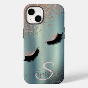Faux Lashes Black Glitter Diamonds Green Case-Mate iPhone 14 Hülle