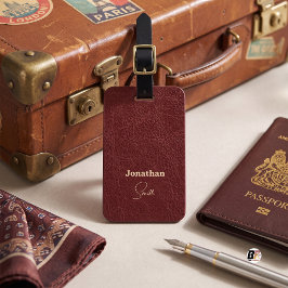 Faux-Leder Burgunderrot Klassisches Monogramm Gepäckanhänger