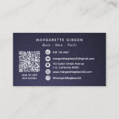 Faux-Leder Dunkelblau und Weiß Monogramm QR-Code Visitenkarte (Rückseite)