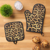Faux Leopard Skin Ofenhandschuh & Topflappen-Set (Oben Unten)