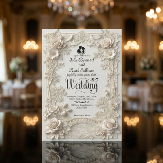 Faux Letterpress Effect Ornate Floral Wedding  Einladung