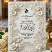 Faux Letterpress Effect Ornate Floral Wedding  Einladung
