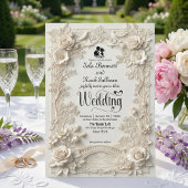 Faux Letterpress Effect Ornate Floral Wedding  Einladung