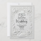 Faux Letterpress Embossed Swan Floral Wedding Einladung (Vorderseite)