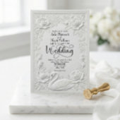 Faux Letterpress Embossed Swan Floral Wedding Einladung