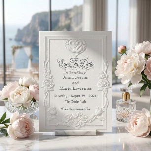 Faux Letterpress Weiße Barocke Schwan Elegant Save The Date