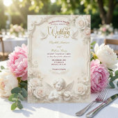 Faux Marble & Gold Relief Angelic Wedding   Einladung