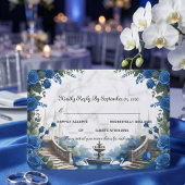 Faux Marble & Watercolor Blue Rose Garden RSVP Karte