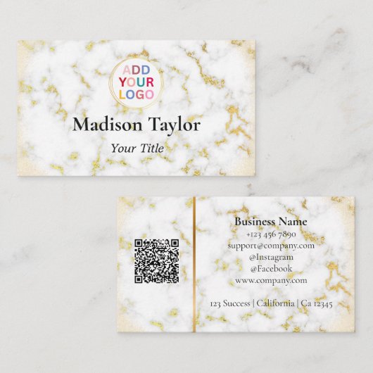 Faux Marmor & Gold QR-Code Visitenkarte mit Logo (Vorne/Hinten)