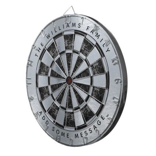 Faux Metallic Black Marble Custom Name & Message Dartscheibe (Vorderseite rechts)