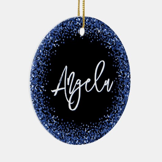 Faux Navy Blue Glitter Black Photo Keramik Ornament (Rechts)