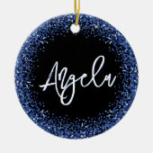 Faux Navy Blue Glitter Black Photo Keramik Ornament (Vorne)