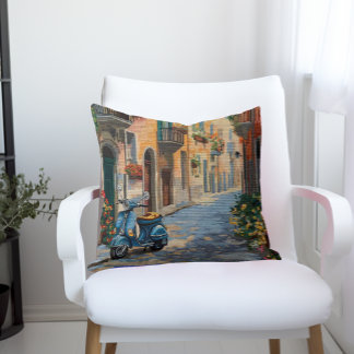Faux Needlepoint Pillow - Italian Street Scooter Kissen