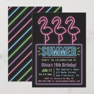 Faux-Neon-Flamingo-Sommer-Sweet-Sixteen-Geburtstag Einladung
