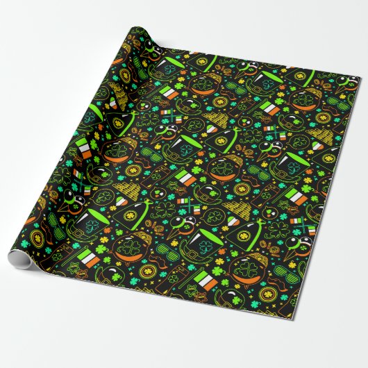 Faux Neon St. Patrick’s Day Irish Icon Pattern Geschenkpapier (Ungerollt)