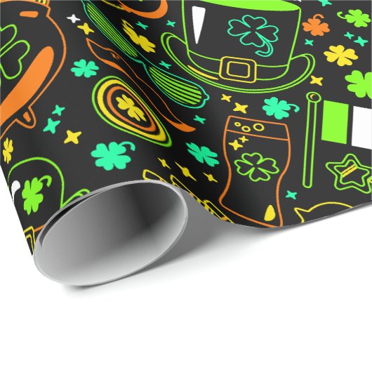Faux Neon St. Patrick’s Day Irish Icon Pattern Geschenkpapier (Rolleneckpunkt)
