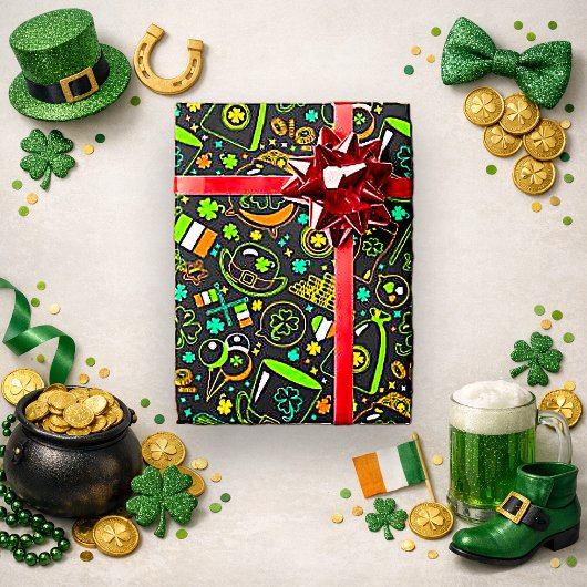 Faux Neon St. Patrick’s Day Irish Icon Pattern Geschenkpapier