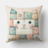 Faux Patchwork Pastel Cottage Kitty Face Kissen (Rückseite)