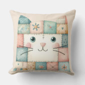 Faux Patchwork Pastel Cottage Kitty Face Kissen (Vorderseite)