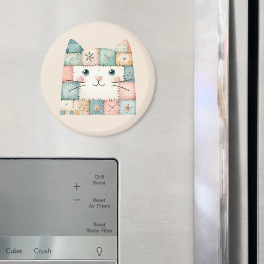 Faux Patchwork Pastel Cottage Kitty Face Magnet (In Situ (Kühlschrank))