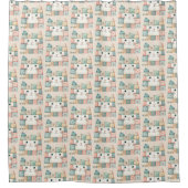 Faux Patchwork Pastel Kitty Cottage Duschvorhang (Vorderseite)