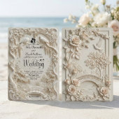 Faux Relief Carved Pastoral Birds Wedding Einladung