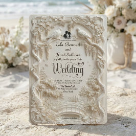 Faux-Relief geschnitzte pastorale Vögel Hochzeit Einladung