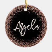 Faux Rose Gold Glitter Black Photo Keramik Ornament (Vorne)