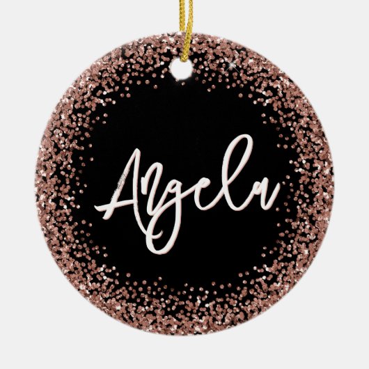 Faux Rose Gold Glitter Black Photo Keramik Ornament (Vorne)