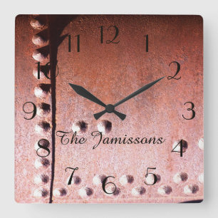 Faux-rostige Metallabstraktion, Name, Personalisie Quadratische Wanduhr