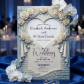 Faux Sculpted Romantic Blue Rose Drapery Heart Einladung