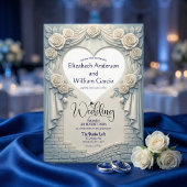 Faux Sculpted Romantic Blue Rose Drapery Heart Einladung