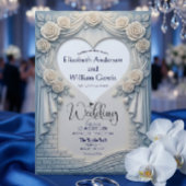 Faux Sculpted Romantic Blue Rose Drapery Heart Einladung