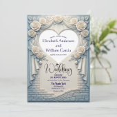 Faux Sculpted Romantic Blue Rose Drapery Heart Einladung (Stehend Vorderseite)