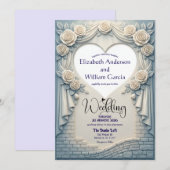 Faux Sculpted Romantic Blue Rose Drapery Heart Einladung (Vorne/Hinten)