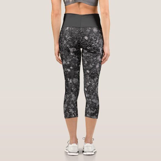 Faux Sequin Black Pattern Capri Leggings (Rückseite)